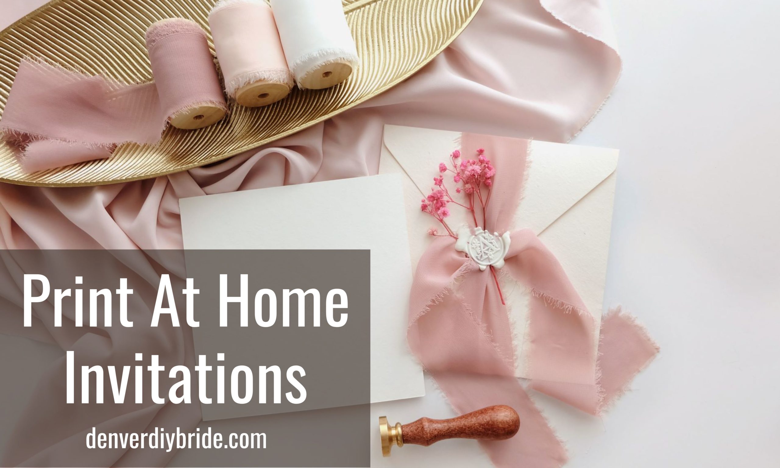 Print at home wedding invitations with pink ribbon